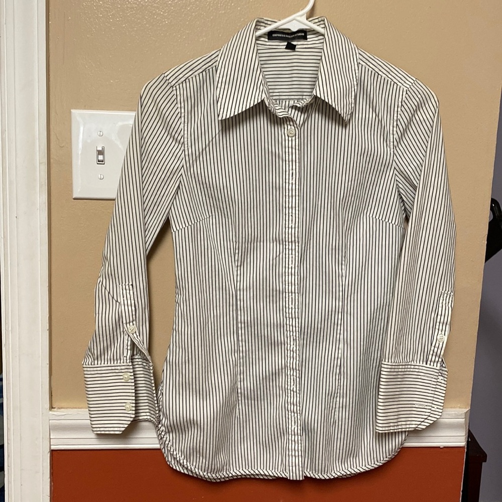 Express Designer Studio Black and White Striped Long Sleeve Shirt